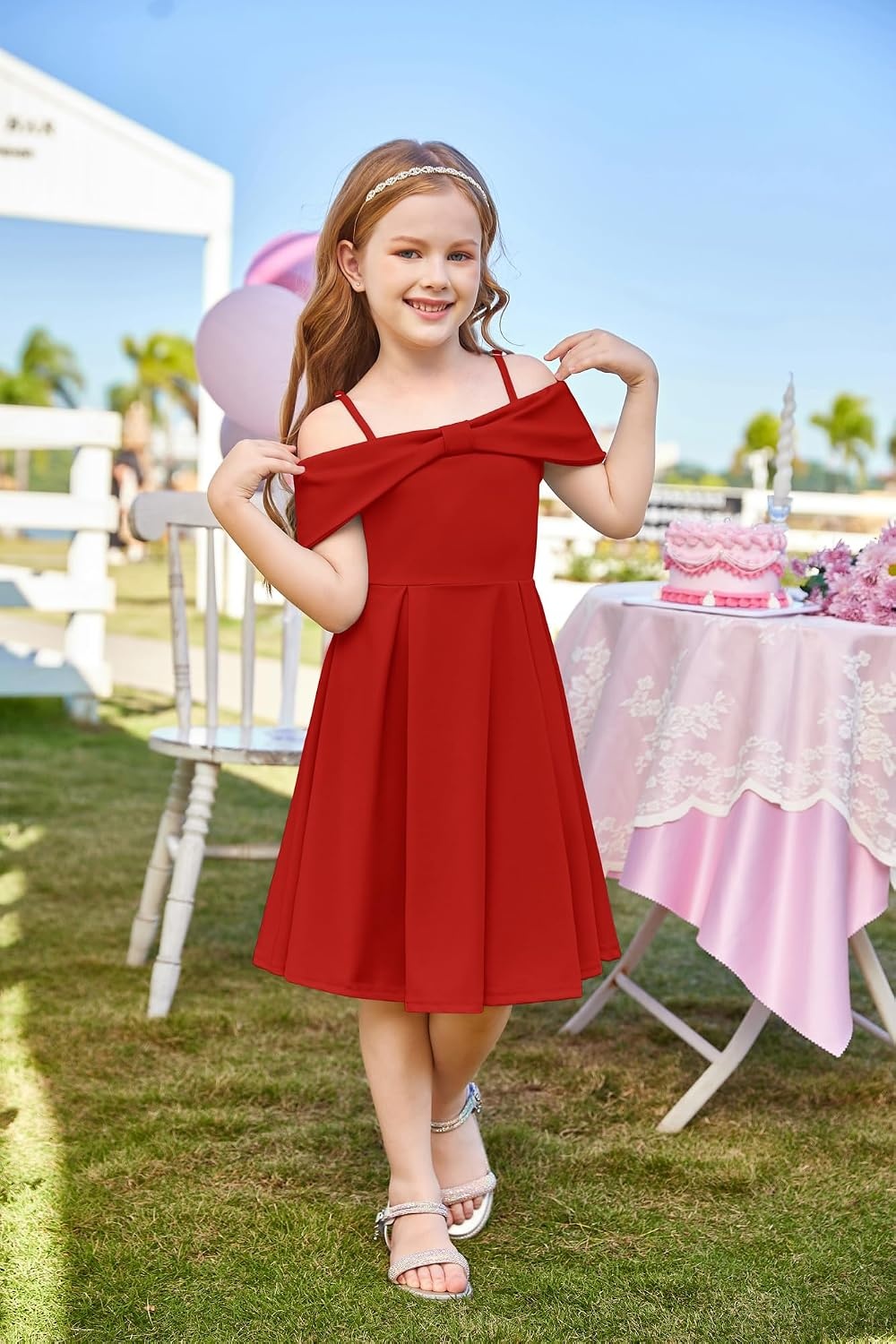 image:imageGRACE KARIN Girls Dress Off Shoulder Casual Party Dresses for 614 YearsRed