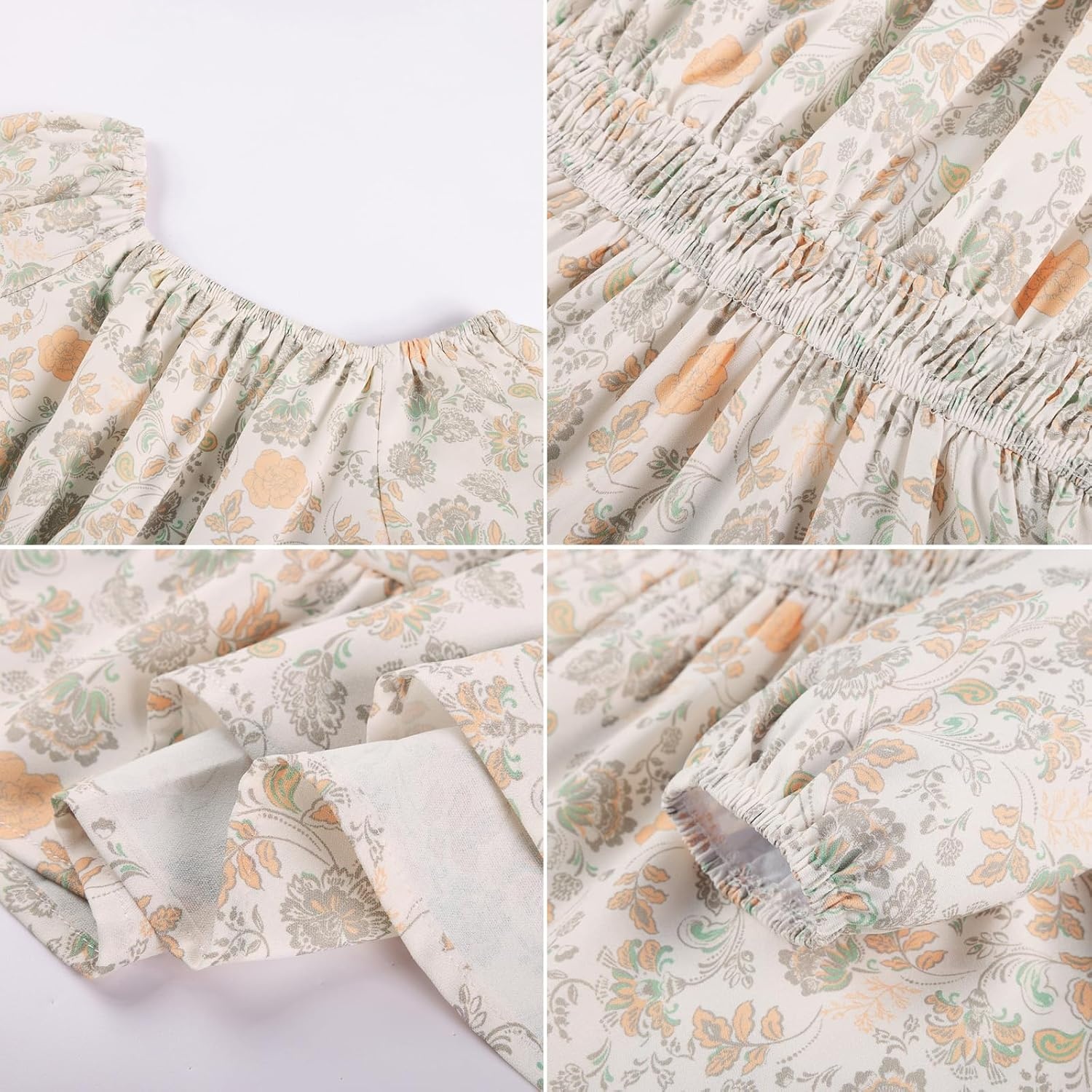 image:imageGRACE KARIN Girls Fall Dress Floral Long Sleeve Midi Smocked Waist HolidayAmber Apricot