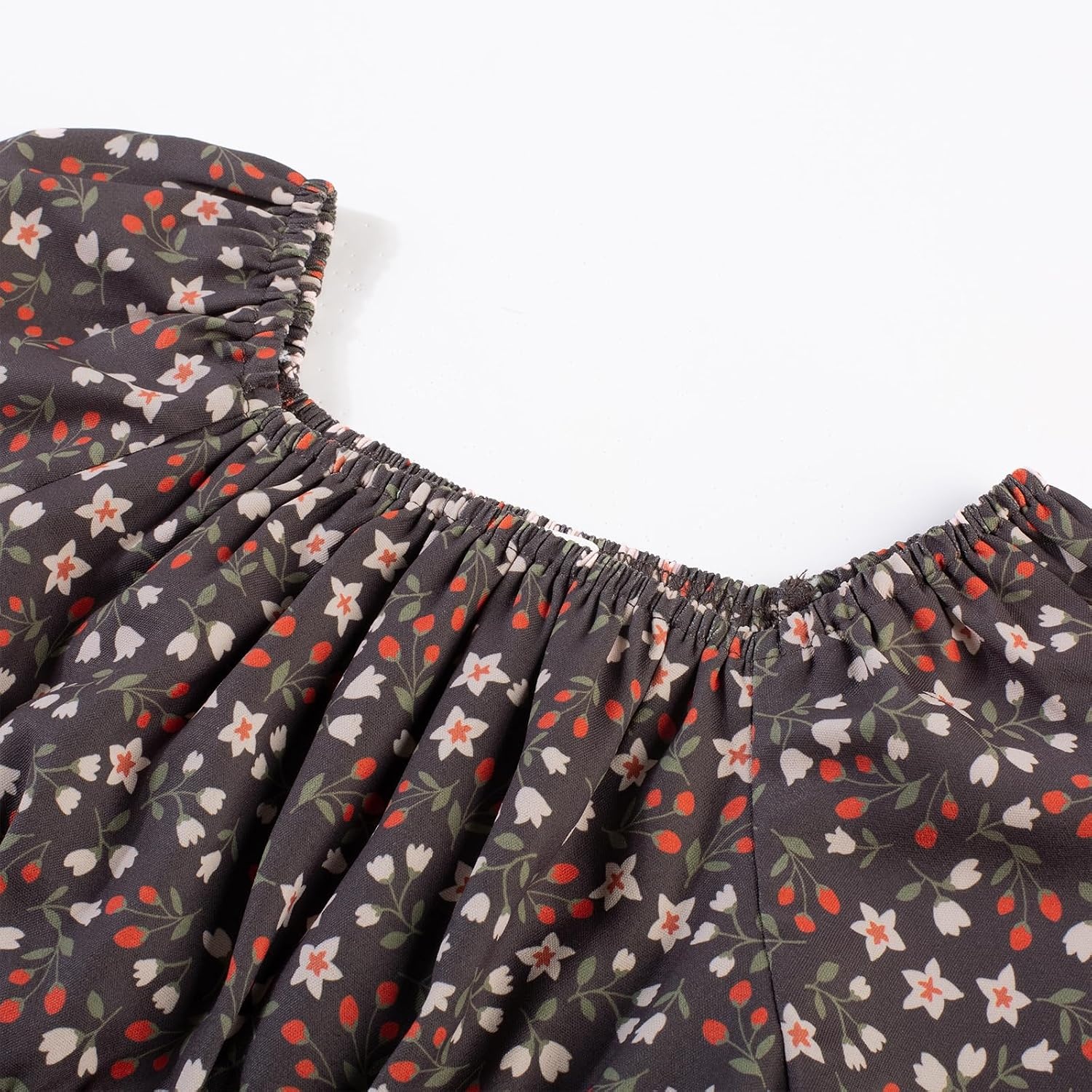 image:imageGRACE KARIN Girls Fall Dress Floral Long Sleeve Midi Smocked Waist HolidayBrown