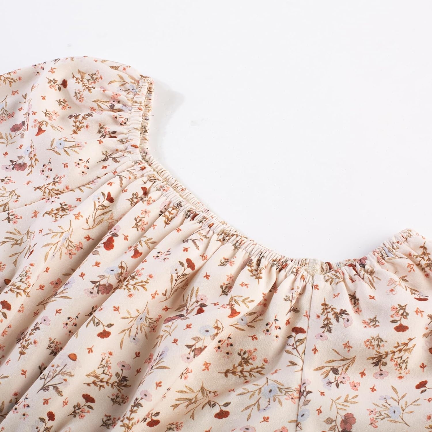 image:imageGRACE KARIN Girls Fall Dress Floral Long Sleeve Midi Smocked Waist HolidayCream