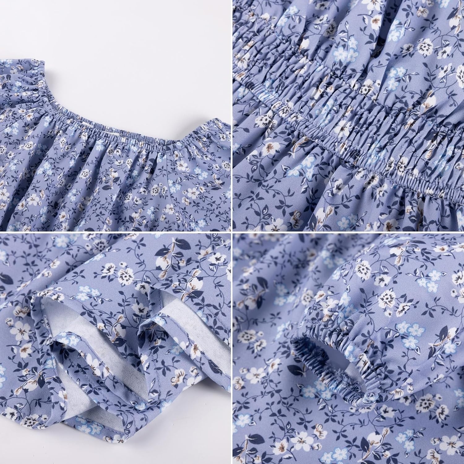 image:imageGRACE KARIN Girls Fall Dress Floral Long Sleeve Midi Smocked Waist HolidayMidnight Bloom