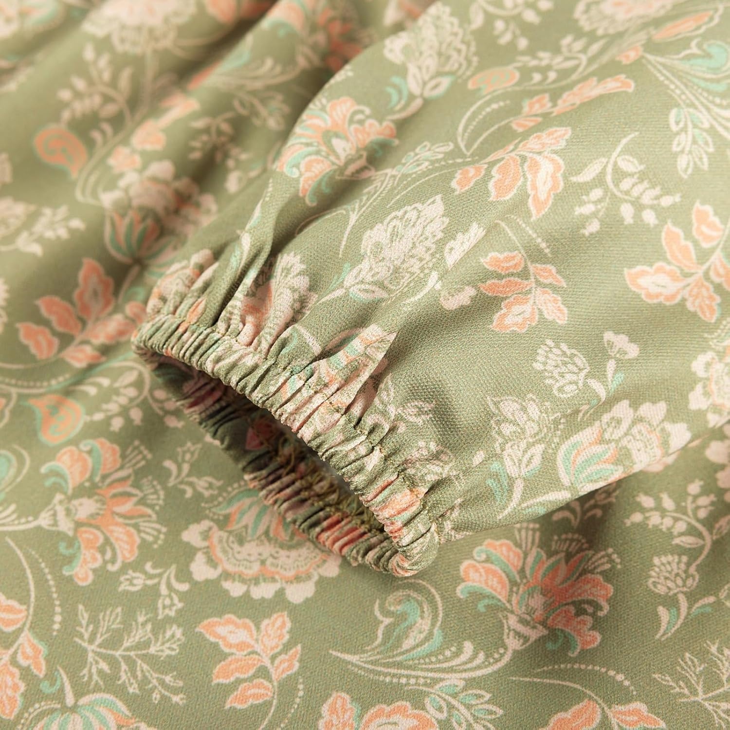 image:imageGRACE KARIN Girls Fall Dress Floral Long Sleeve Midi Smocked Waist HolidayPeachy Sage Floral