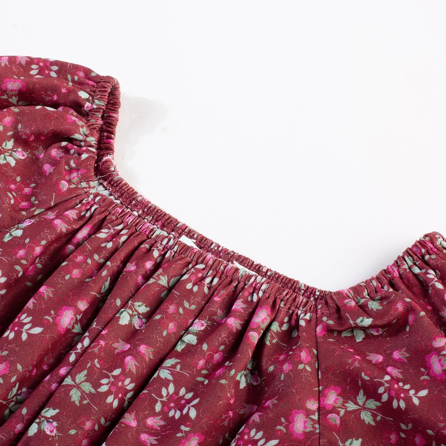 image:imageGRACE KARIN Girls Fall Dress Floral Long Sleeve Midi Smocked Waist HolidayRed Floral Print