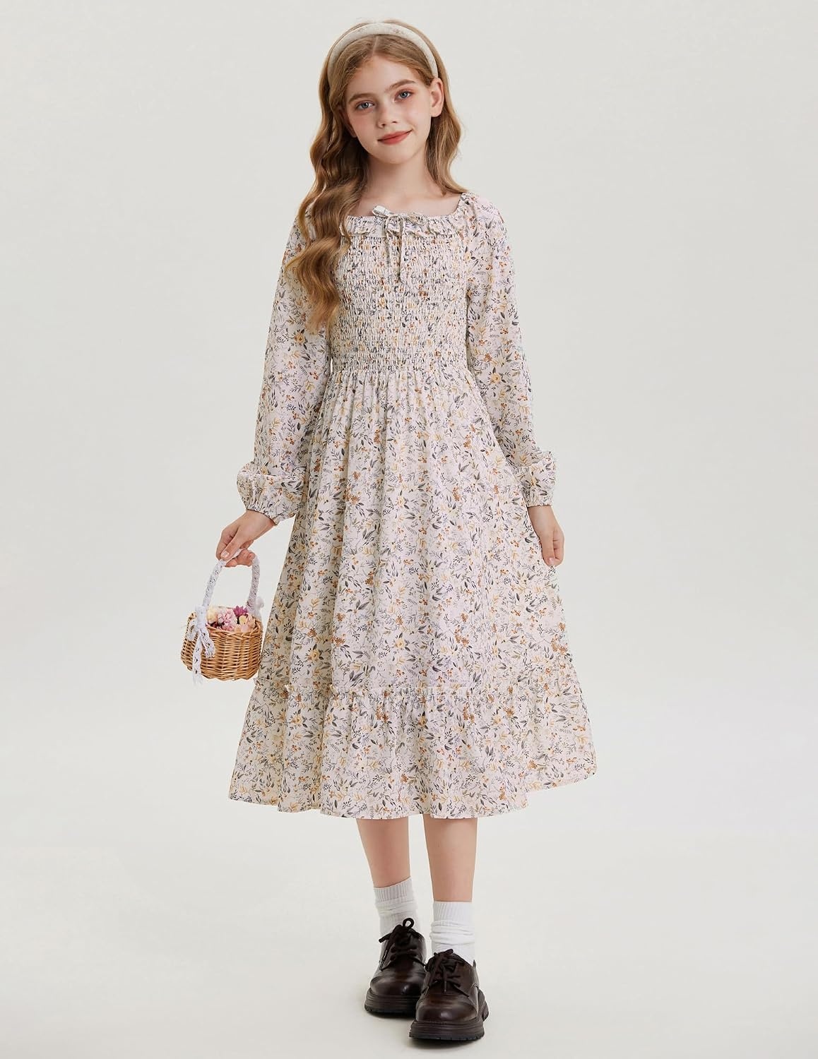 image:imageGRACE KARIN Girls Fall Dress Long Sleeve Floral Maxi Dresses Casual 614YApricot Floral