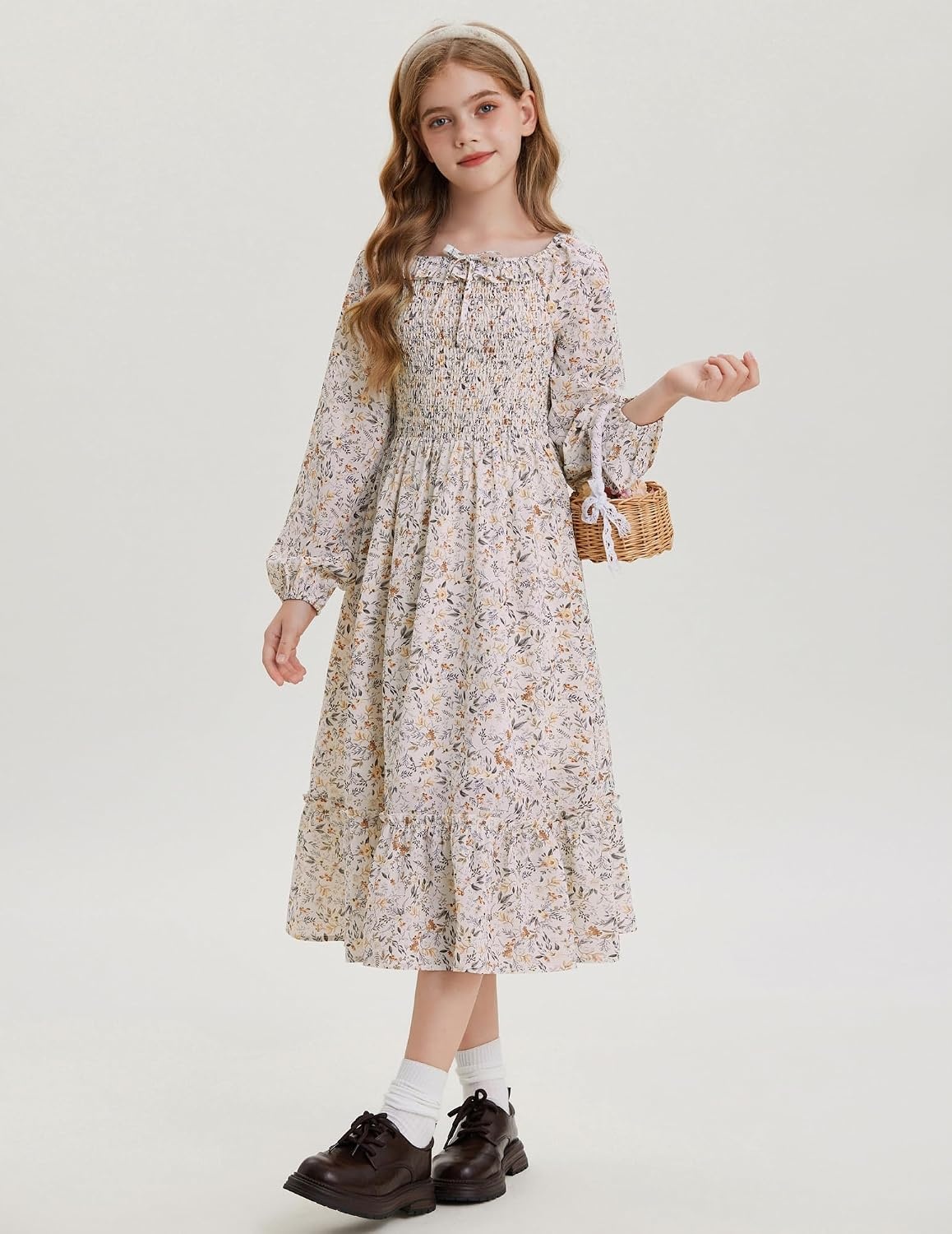 image:imageGRACE KARIN Girls Fall Dress Long Sleeve Floral Maxi Dresses Casual 614YApricot Floral