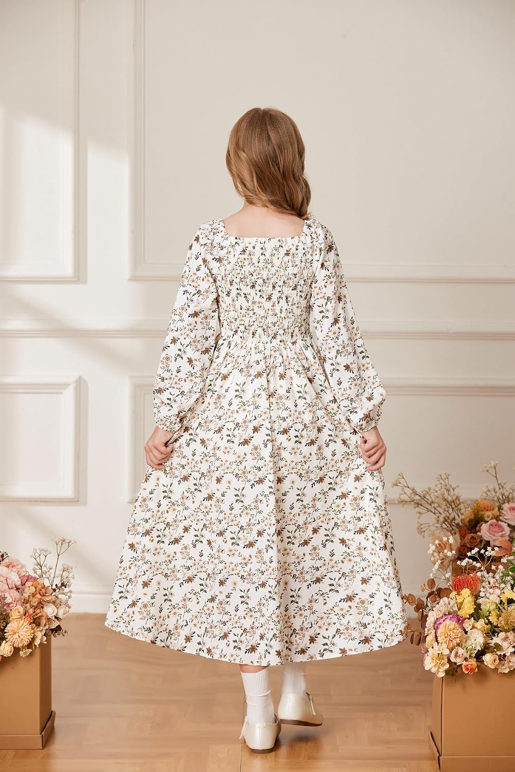 image:imageGRACE KARIN Girls Fall Dresses Long Sleeve Maxi Floral Winter Dress 714YApricot Floral