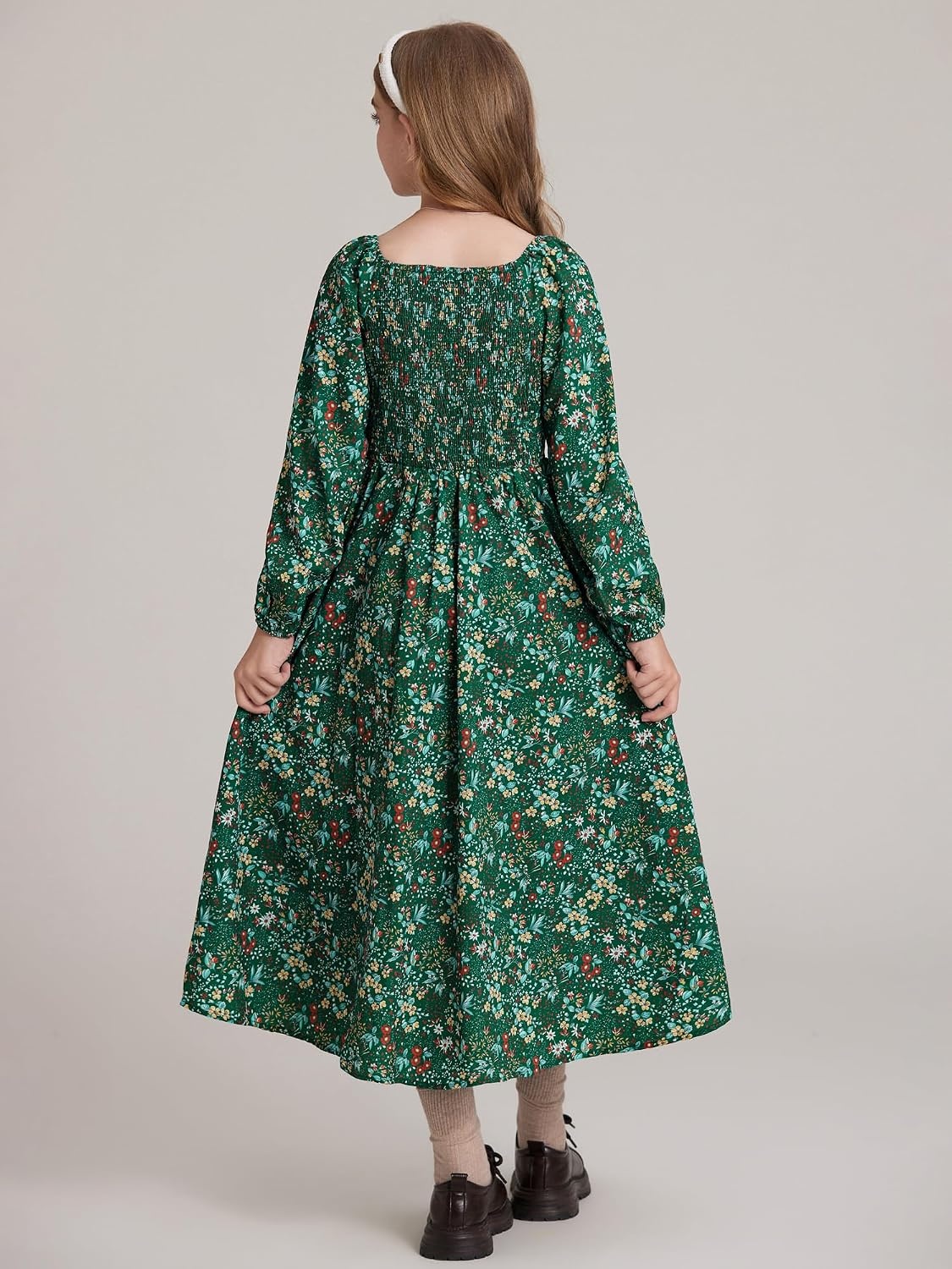 image:imageGRACE KARIN Girls Fall Dresses Long Sleeve Maxi Floral Winter Dress 714YDark Green Floral