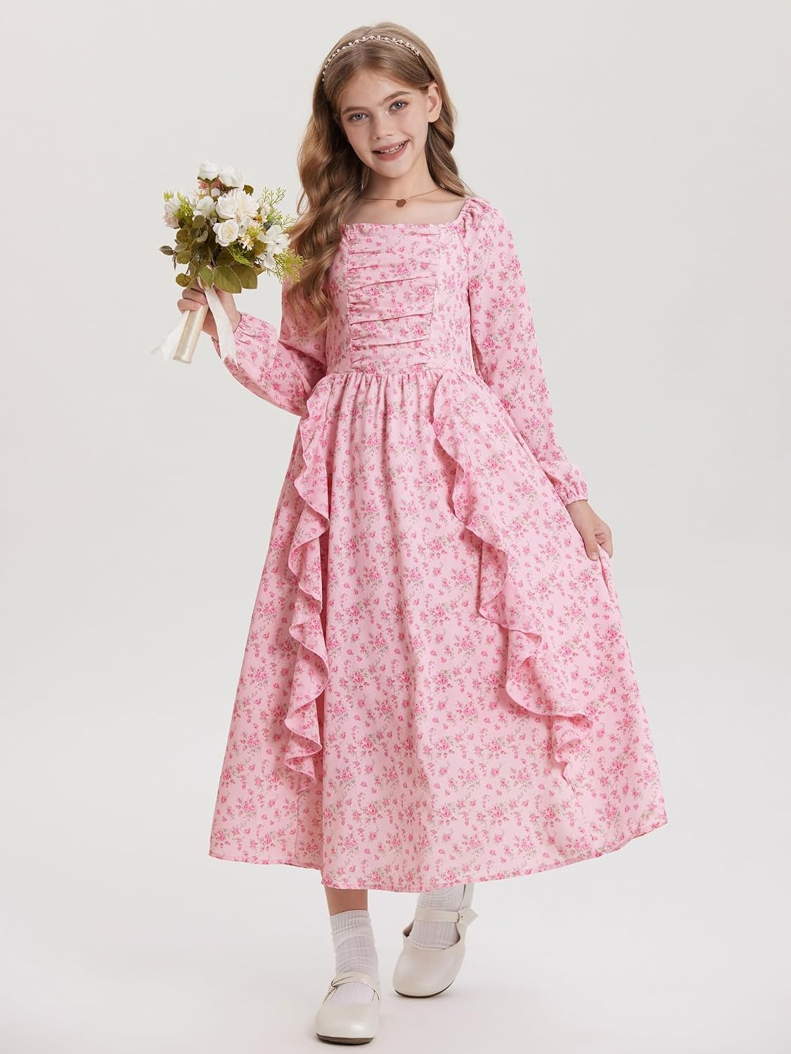 image:imageGRACE KARIN Girls Fall Dresses Long Sleeve Maxi Floral Winter Dress 714YPink Ditsy Floral