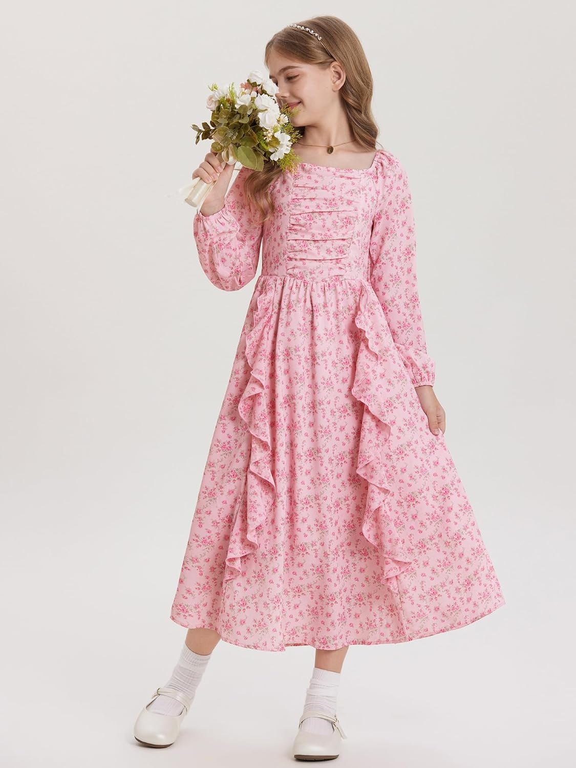 image:imageGRACE KARIN Girls Fall Dresses Long Sleeve Maxi Floral Winter Dress 714YPink Ditsy Floral