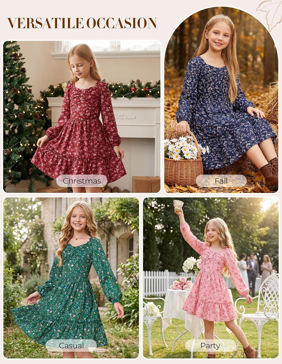 image:imageGRACE KARIN Girls Fall Floral Dress Long Sleeve Smocked Dresses 714 YearsPink