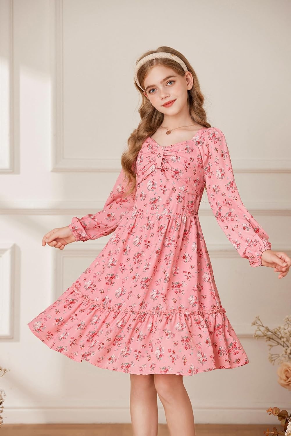 image:imageGRACE KARIN Girls Fall Floral Dress Long Sleeve Smocked Dresses 714 YearsPink