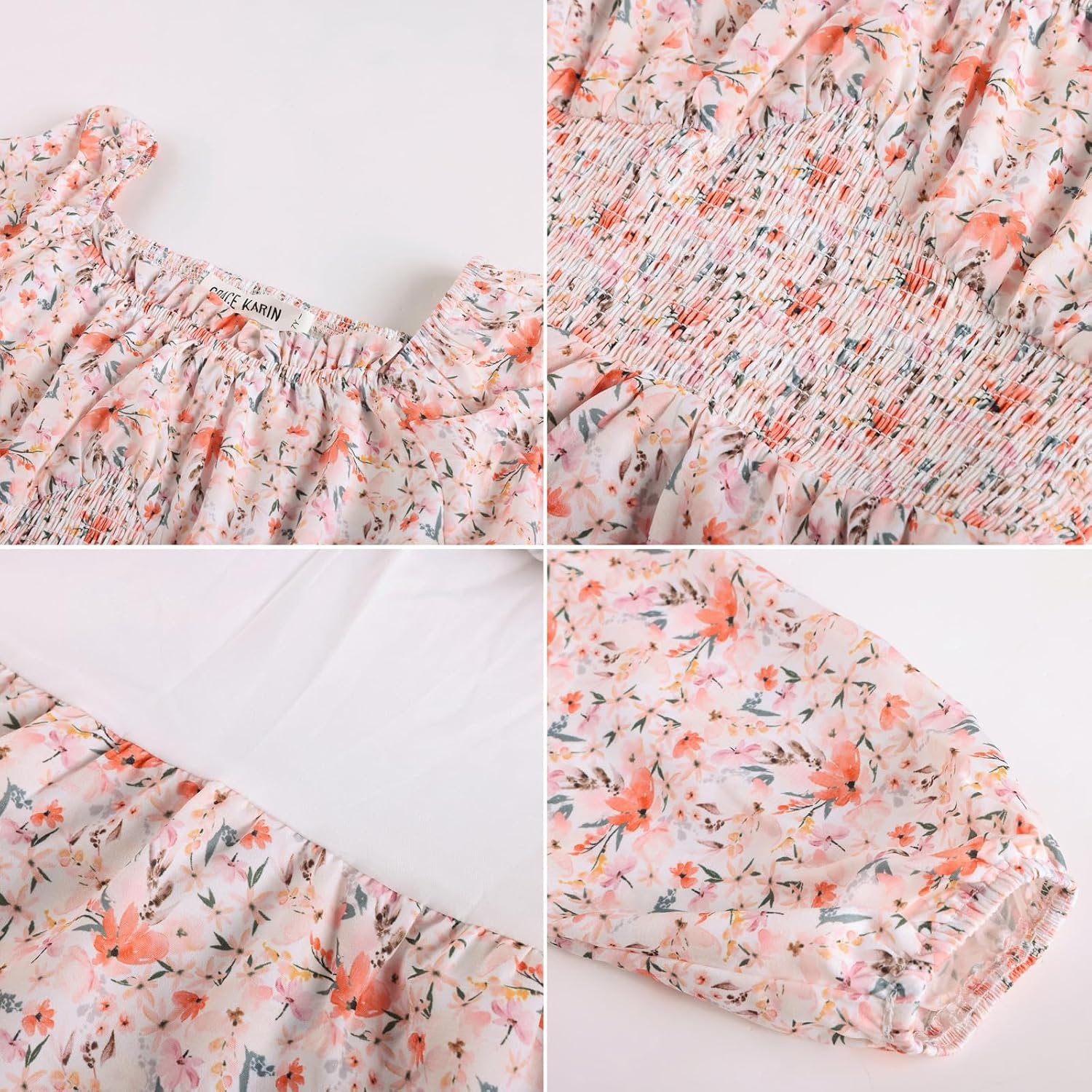 image:imageGRACE KARIN Girls Fall Long Sleeve Floral Christmas Cute Shirred Dress 716Pink Orange Flowers