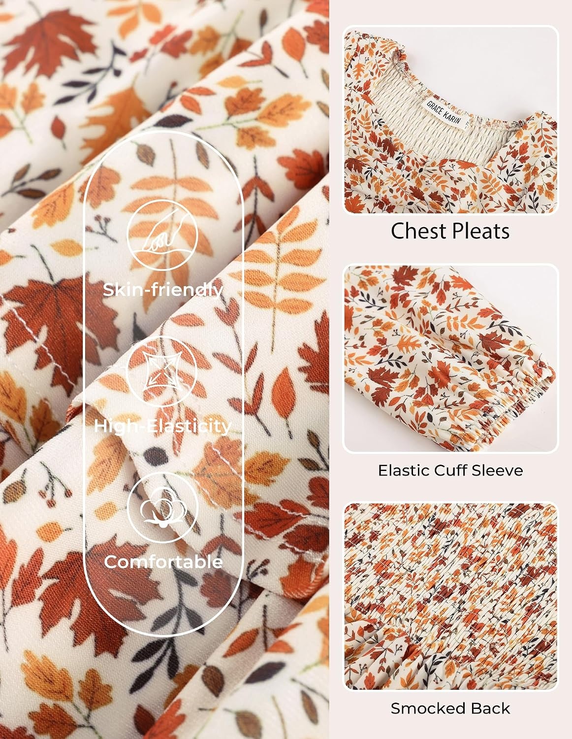 image:imageGRACE KARIN Girls Fall Long Sleeve Floral Tiered Casual Flowy Dresses 714Brown Floral