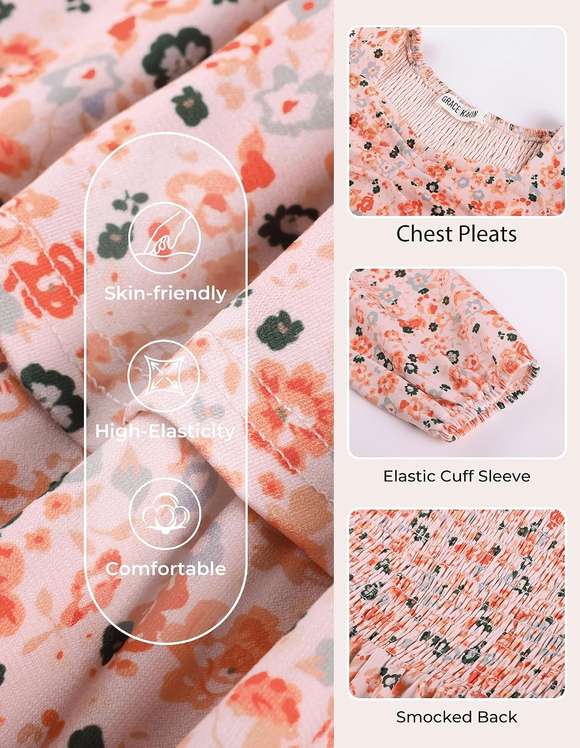 image:imageGRACE KARIN Girls Fall Long Sleeve Floral Tiered Casual Flowy Dresses 714Orange Floral