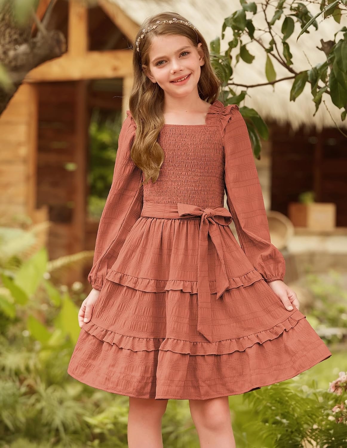 image:imageGRACE KARIN Girls Fall Long Sleeves Casual Christmas Party Festive DressesBrown