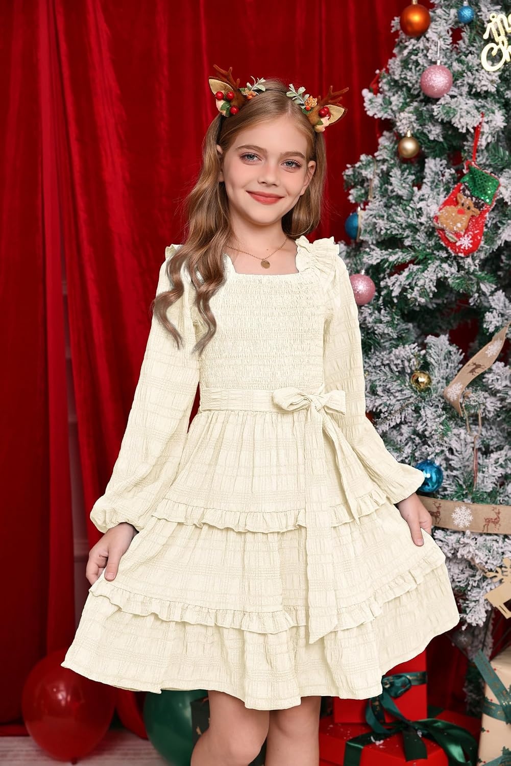 image:imageGRACE KARIN Girls Fall Long Sleeves Casual Christmas Party Festive DressesIvory White