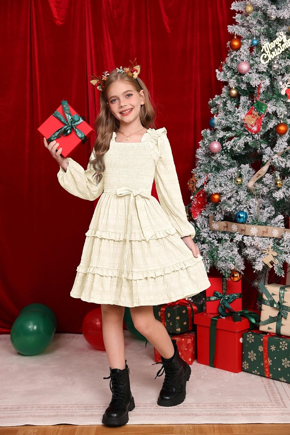 image:imageGRACE KARIN Girls Fall Long Sleeves Casual Christmas Party Festive DressesIvory White