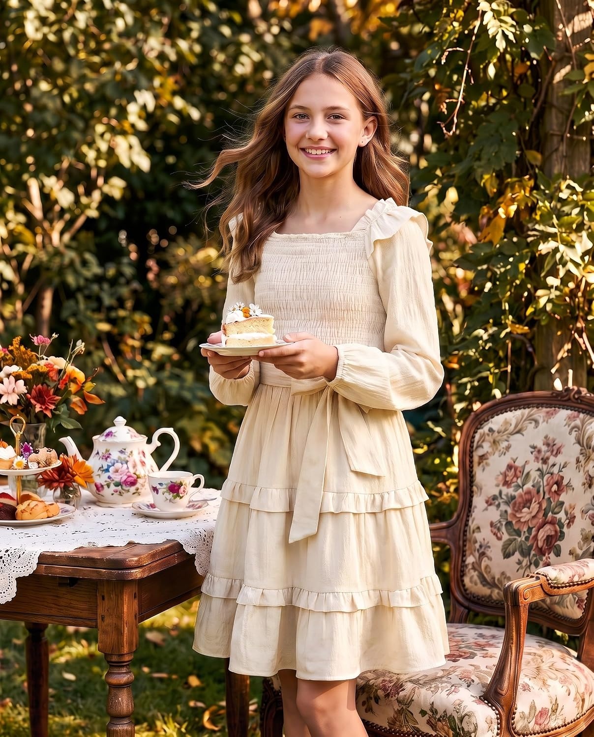image:imageGRACE KARIN Girls Fall Long Sleeves Casual Christmas Party Festive DressesIvory White