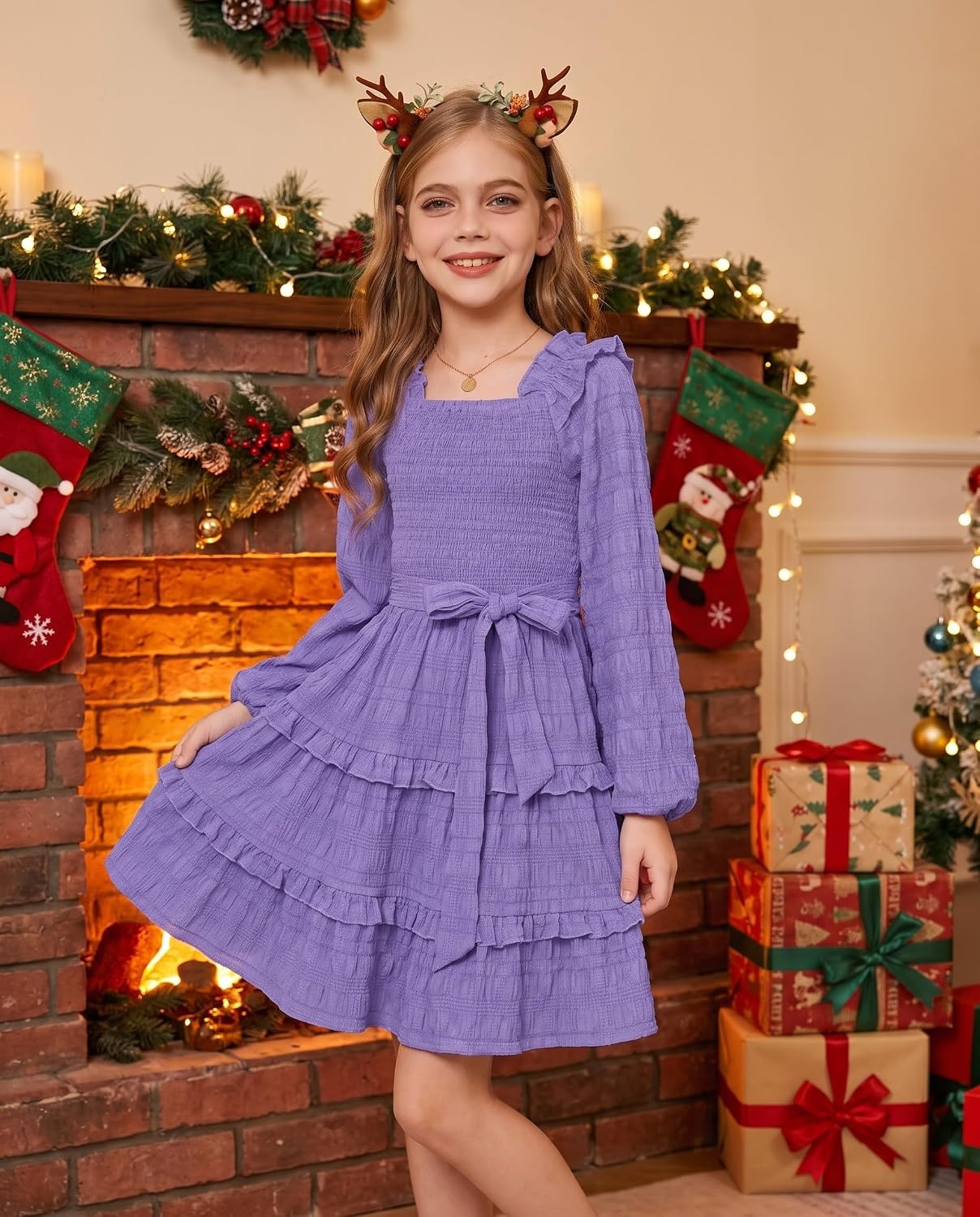 image:imageGRACE KARIN Girls Fall Long Sleeves Casual Christmas Party Festive DressesLight Purple