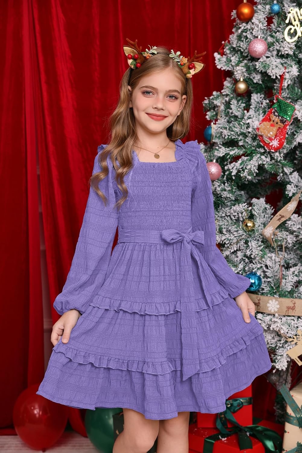 image:imageGRACE KARIN Girls Fall Long Sleeves Casual Christmas Party Festive DressesLight Purple
