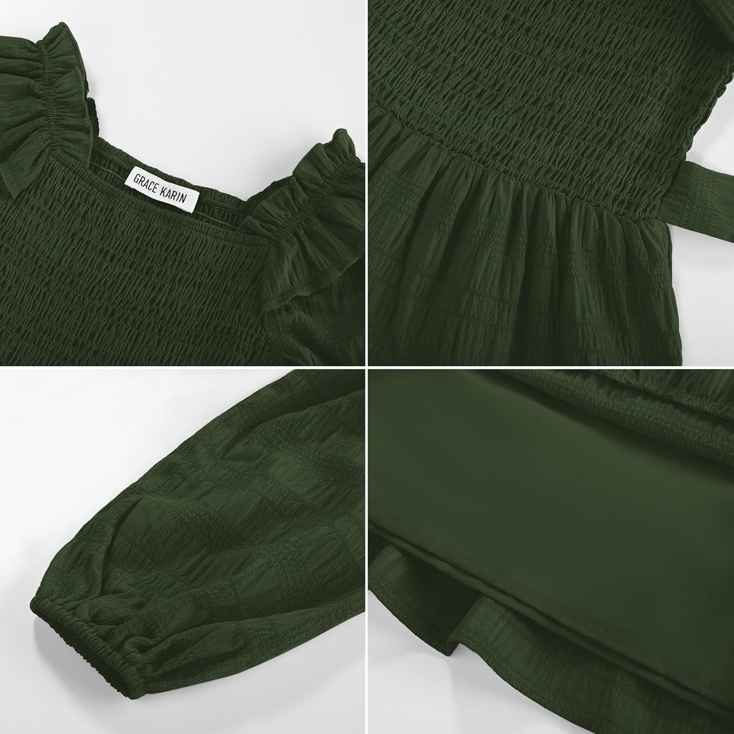 image:imageGRACE KARIN Girls Fall Long Sleeves Casual Christmas Party Festive DressesOlive Green