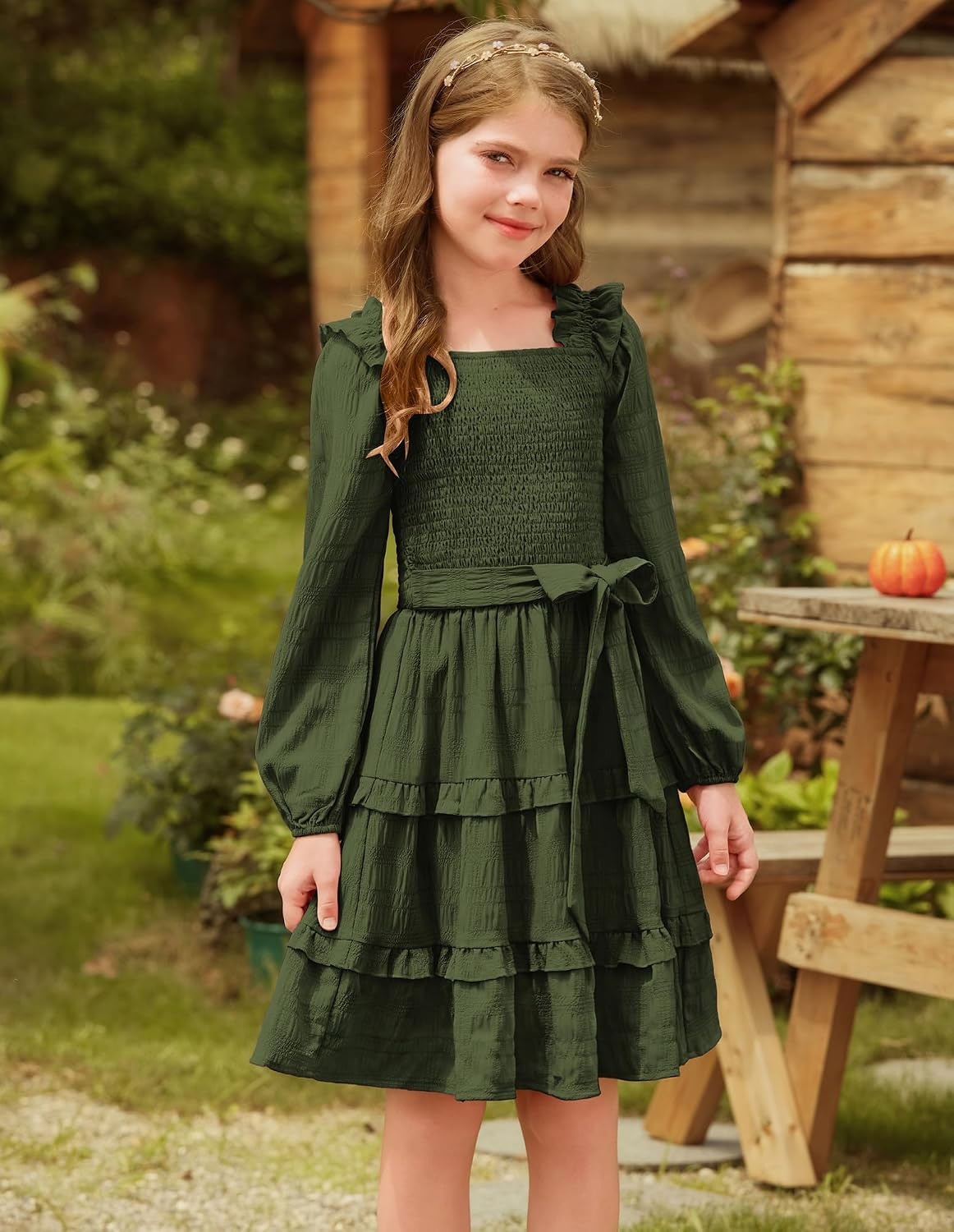 image:imageGRACE KARIN Girls Fall Long Sleeves Casual Christmas Party Festive DressesOlive Green