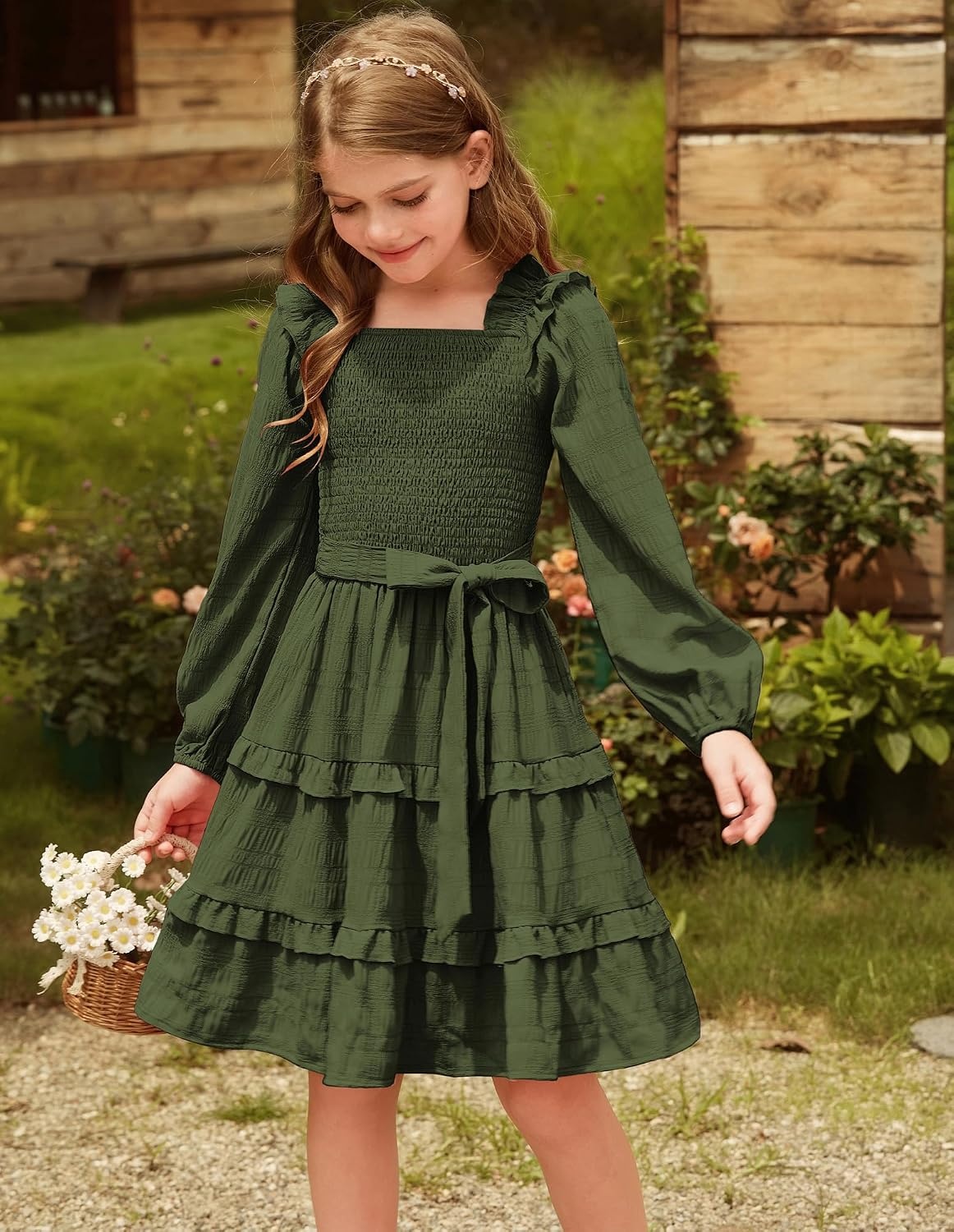 image:imageGRACE KARIN Girls Fall Long Sleeves Casual Christmas Party Festive DressesOlive Green