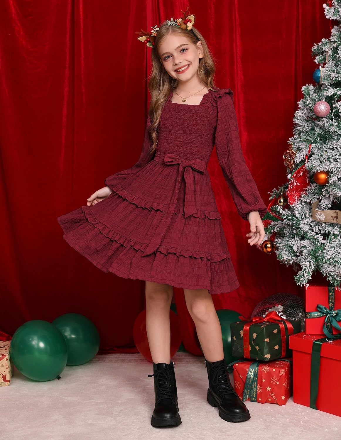 image:imageGRACE KARIN Girls Fall Long Sleeves Casual Christmas Party Festive DressesRed