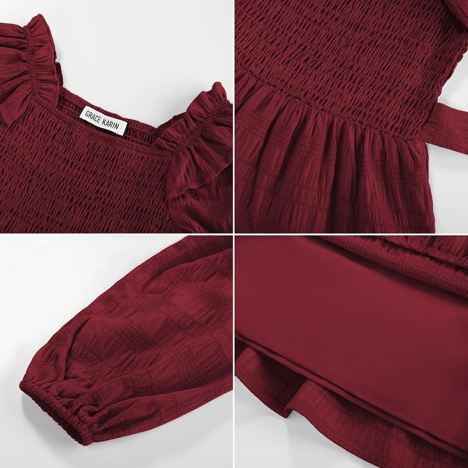 image:imageGRACE KARIN Girls Fall Long Sleeves Casual Christmas Party Festive DressesRed