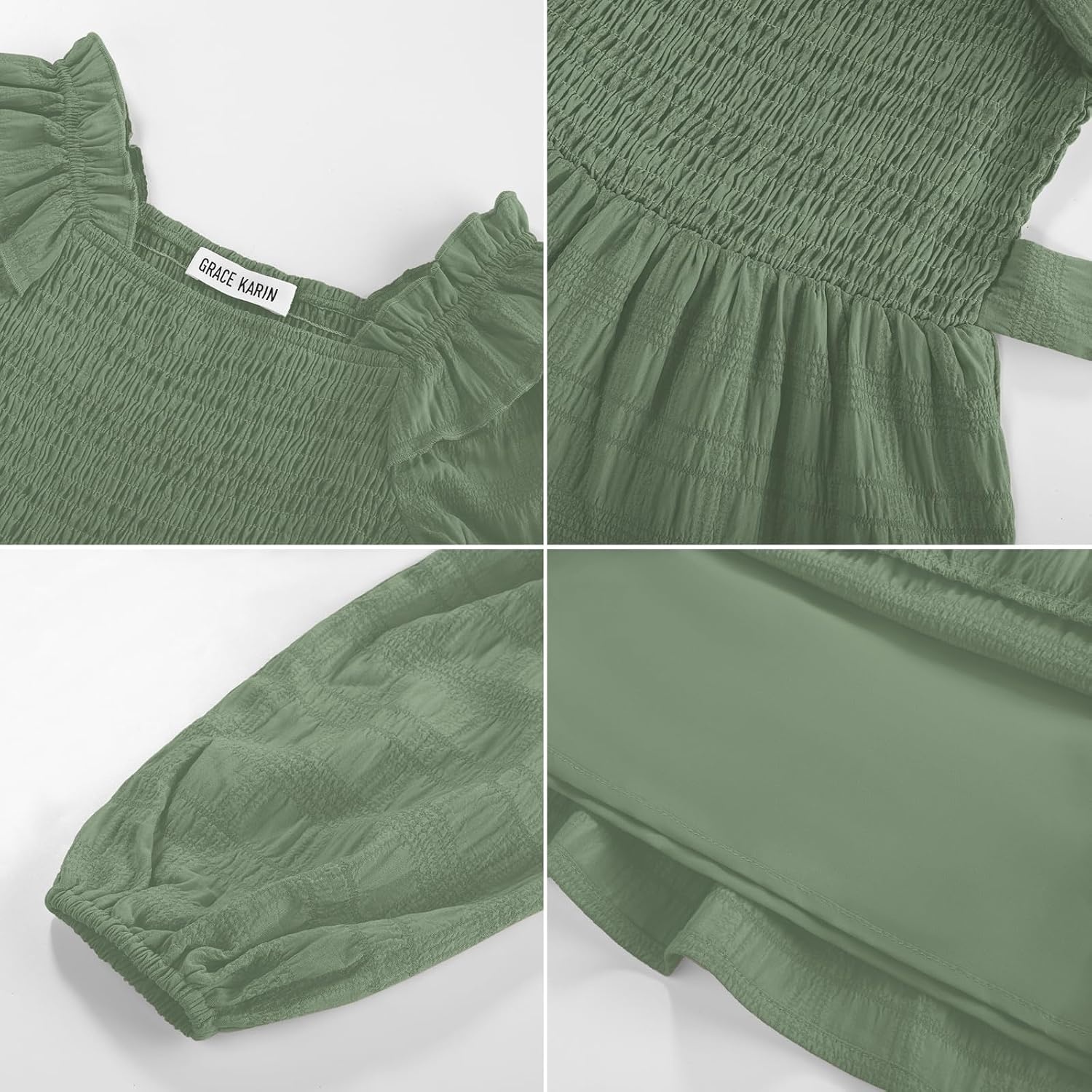 image:imageGRACE KARIN Girls Fall Long Sleeves Casual Christmas Party Festive DressesSage Green