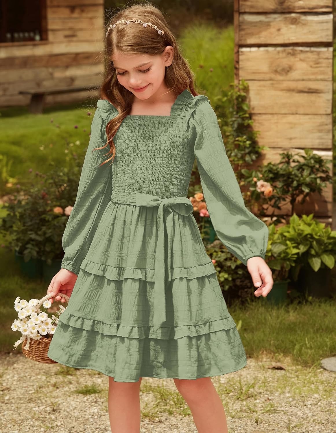 image:imageGRACE KARIN Girls Fall Long Sleeves Casual Christmas Party Festive DressesSage Green