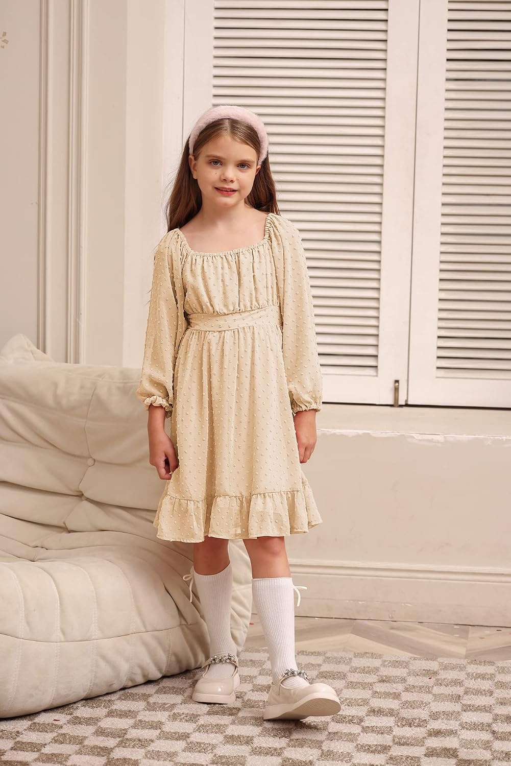 image:imageGRACE KARIN Girls Fall Winter Dress Long Sleeve Casual Party Outfit 614Apricot