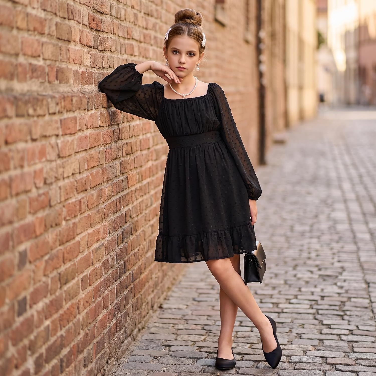 image:imageGRACE KARIN Girls Fall Winter Dress Long Sleeve Casual Party Outfit 614Black