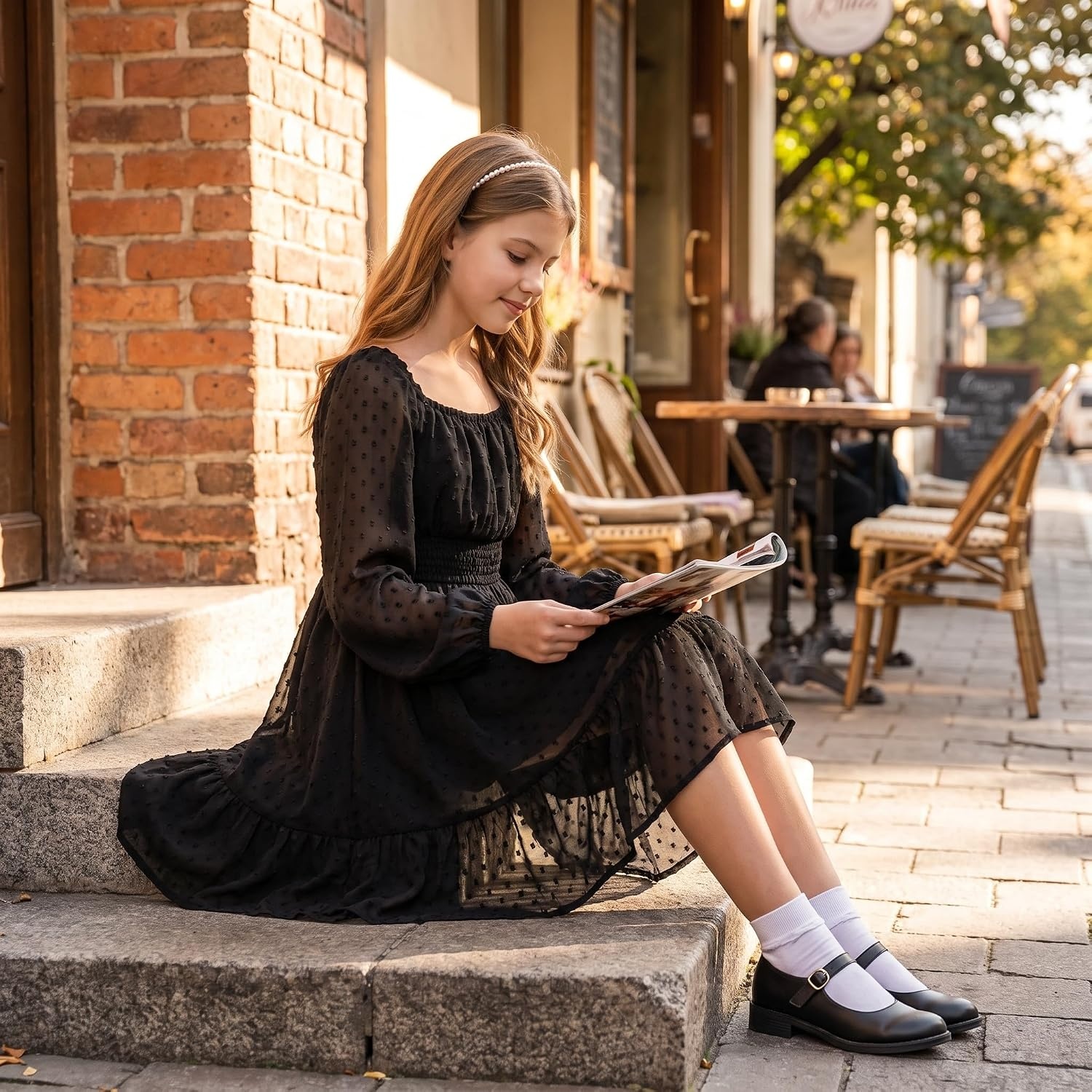 image:imageGRACE KARIN Girls Fall Winter Dress Long Sleeve Casual Party Outfit 614Black