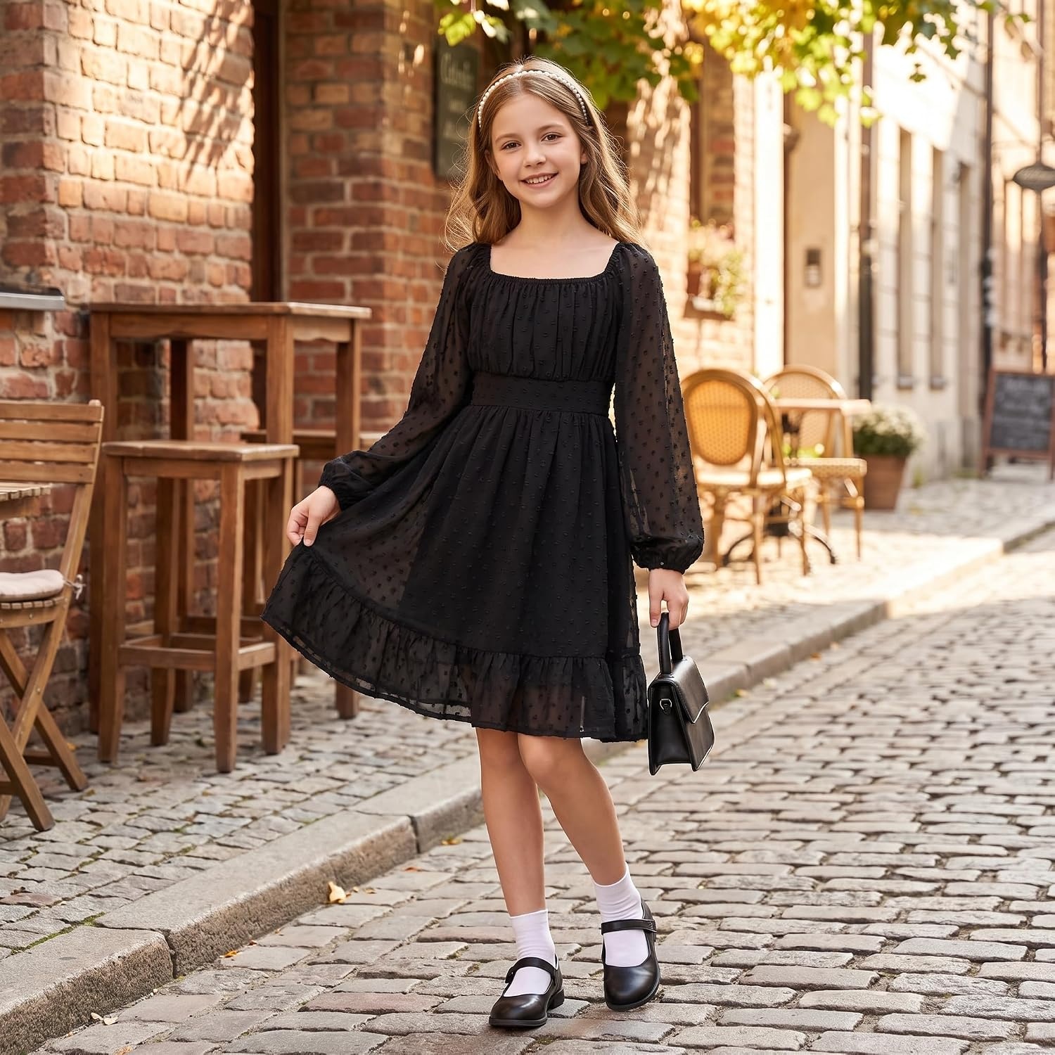 image:imageGRACE KARIN Girls Fall Winter Dress Long Sleeve Casual Party Outfit 614Black