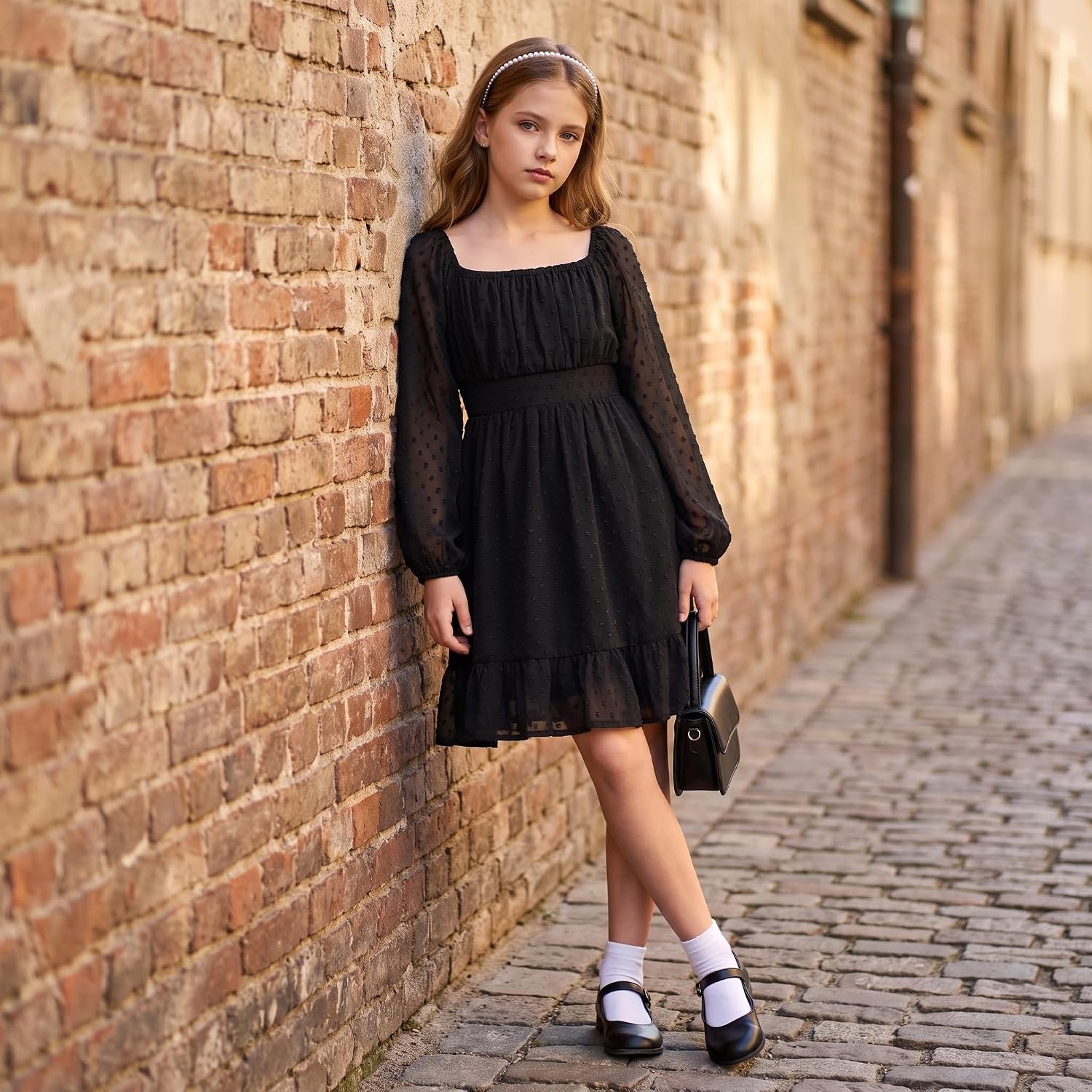 image:imageGRACE KARIN Girls Fall Winter Dress Long Sleeve Casual Party Outfit 614Black