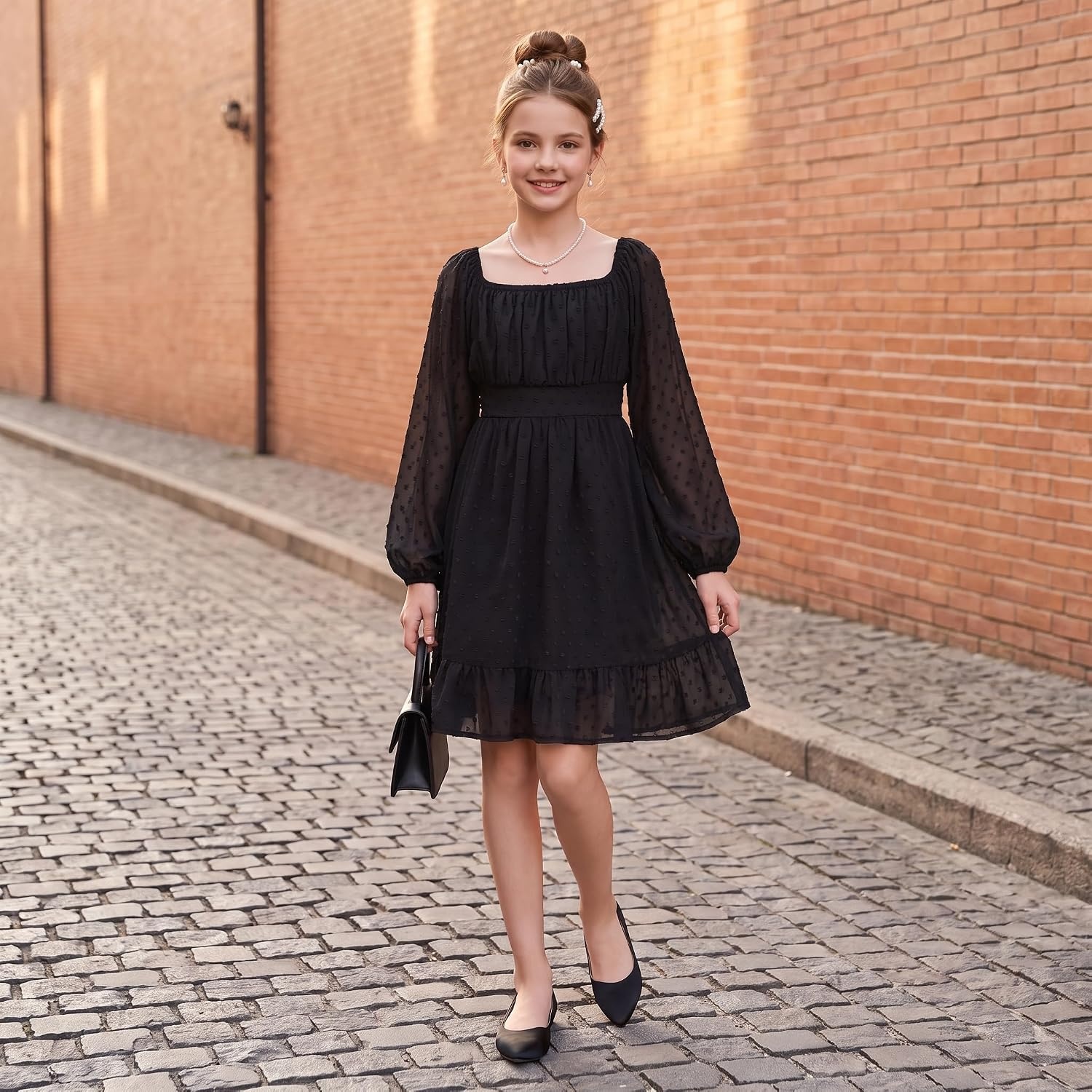 image:imageGRACE KARIN Girls Fall Winter Dress Long Sleeve Casual Party Outfit 614Black