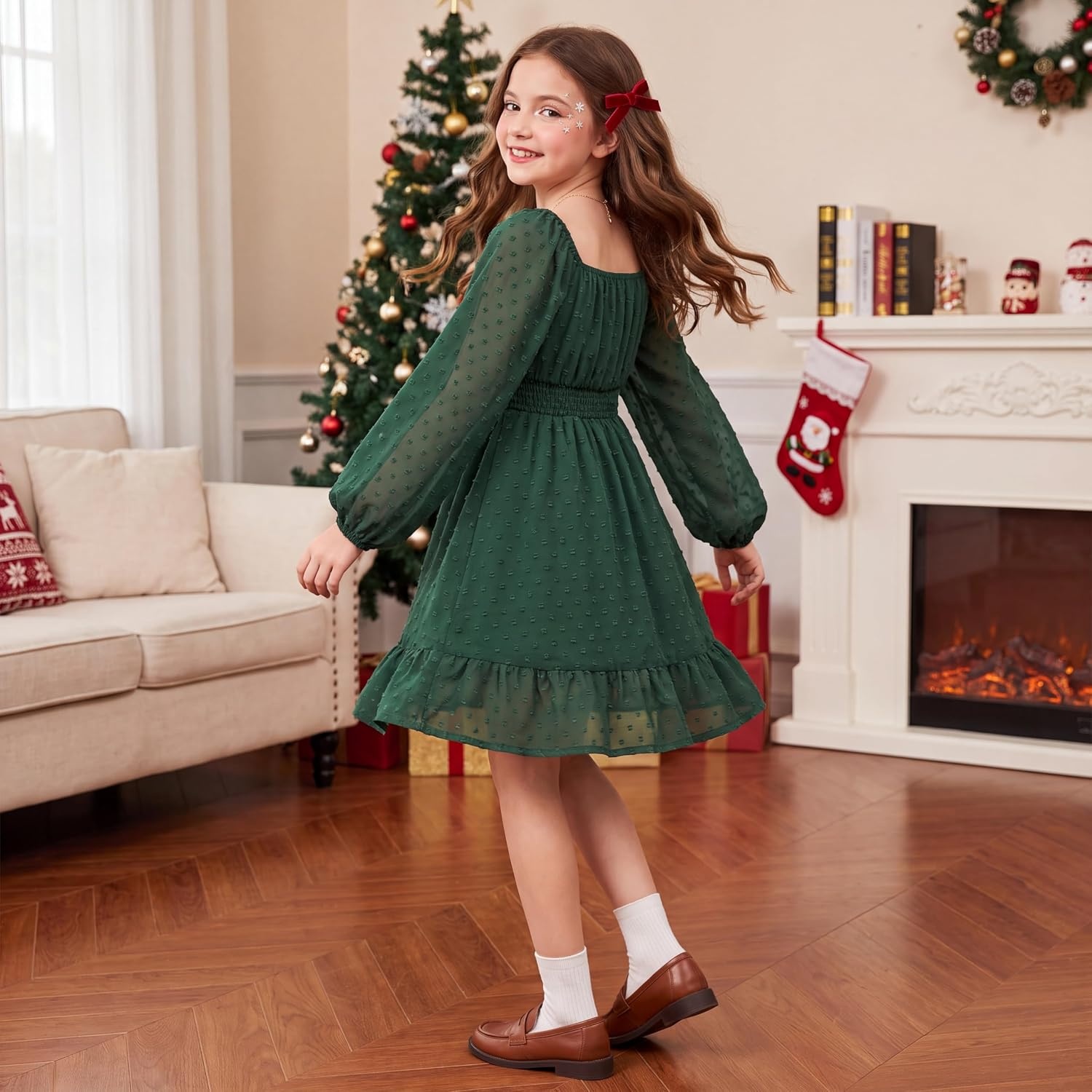 image:imageGRACE KARIN Girls Fall Winter Dress Long Sleeve Casual Party Outfit 614Dark Green