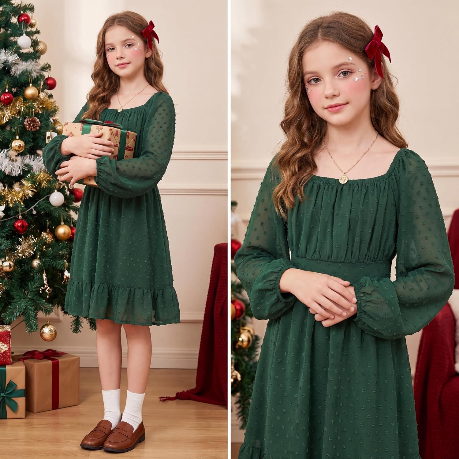 image:imageGRACE KARIN Girls Fall Winter Dress Long Sleeve Casual Party Outfit 614Dark Green