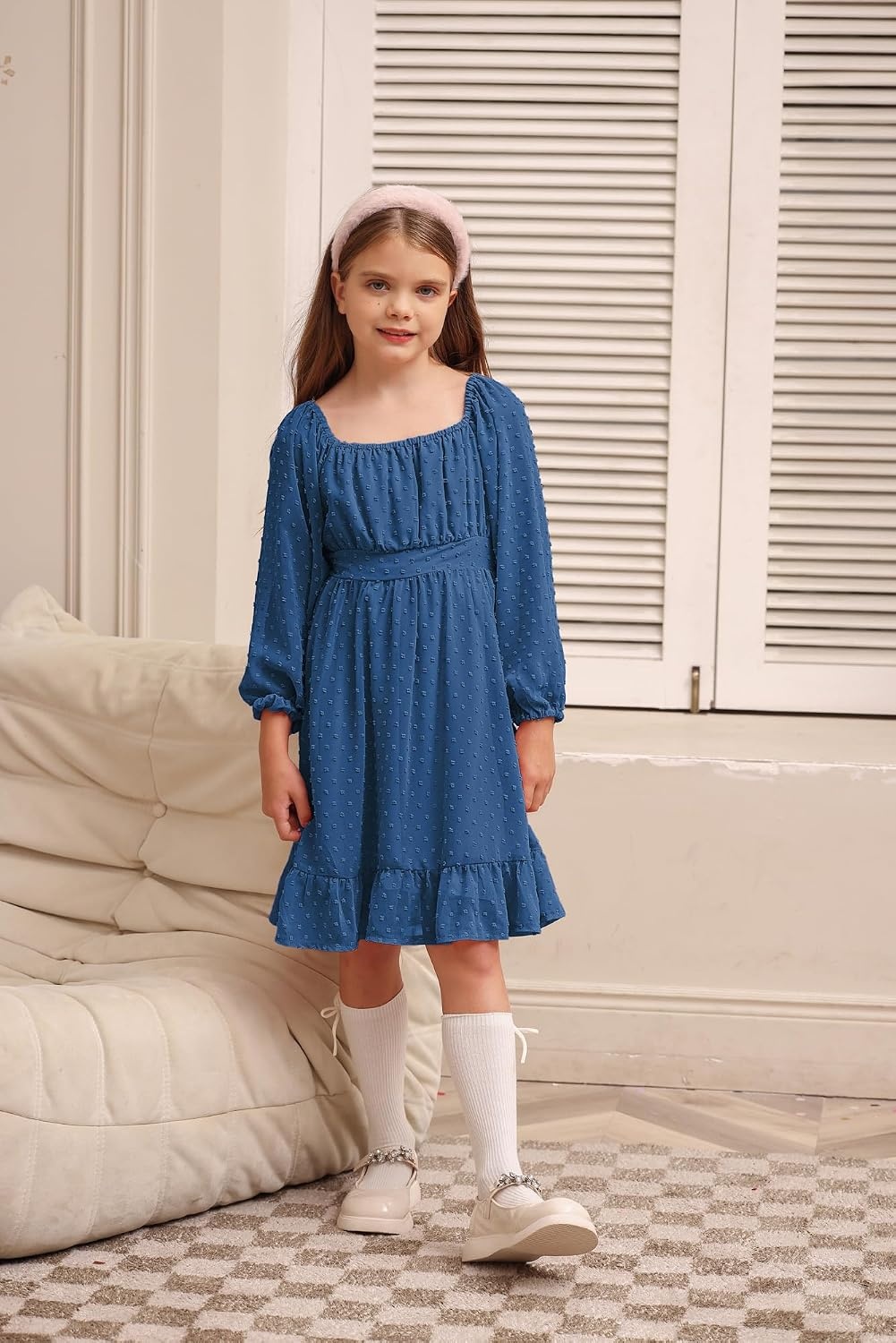 image:imageGRACE KARIN Girls Fall Winter Dress Long Sleeve Casual Party Outfit 614Deep Blue
