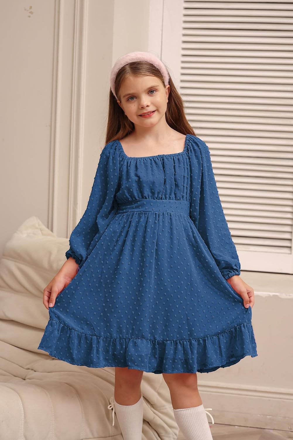 image:imageGRACE KARIN Girls Fall Winter Dress Long Sleeve Casual Party Outfit 614Deep Blue