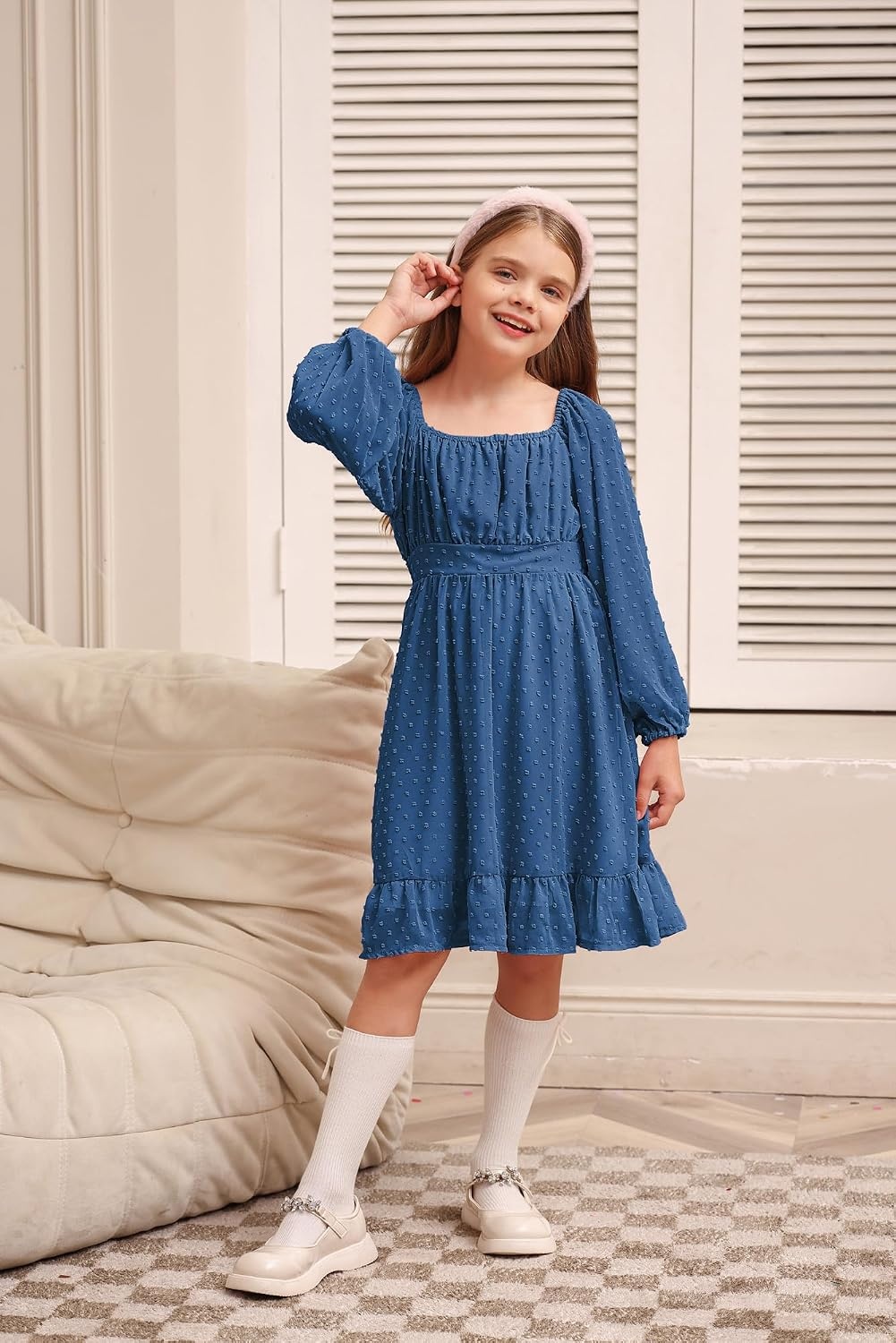 image:imageGRACE KARIN Girls Fall Winter Dress Long Sleeve Casual Party Outfit 614Deep Blue