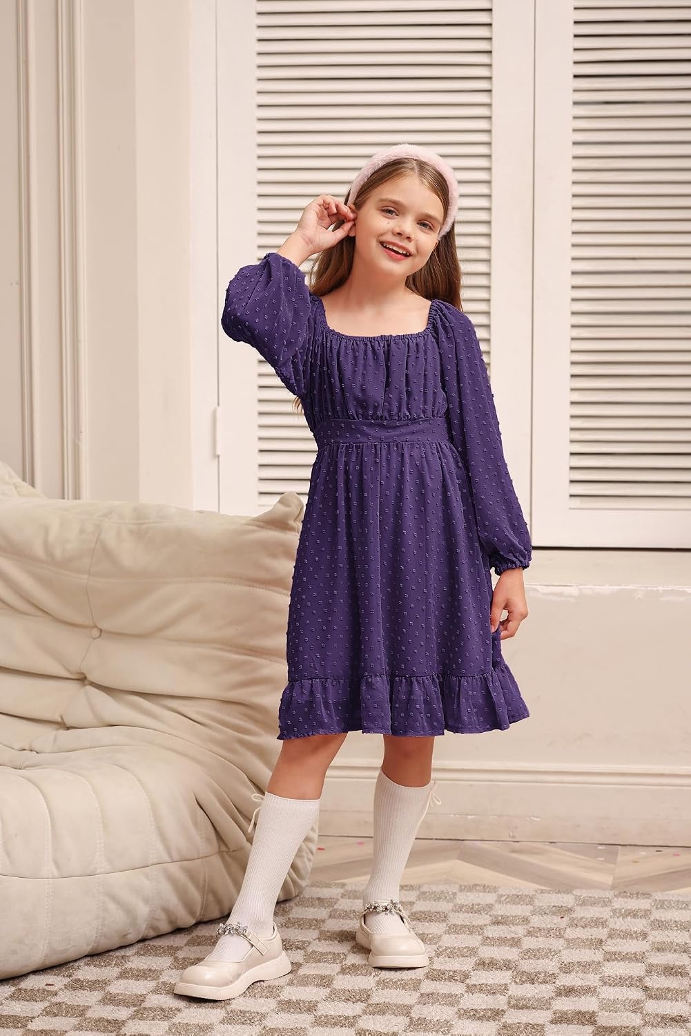 image:imageGRACE KARIN Girls Fall Winter Dress Long Sleeve Casual Party Outfit 614Deep Purple