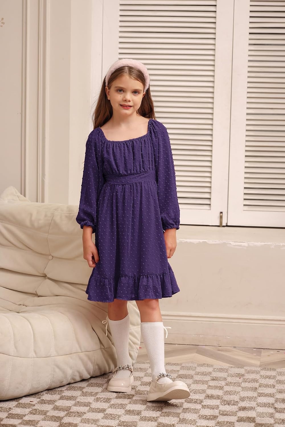 image:imageGRACE KARIN Girls Fall Winter Dress Long Sleeve Casual Party Outfit 614Deep Purple