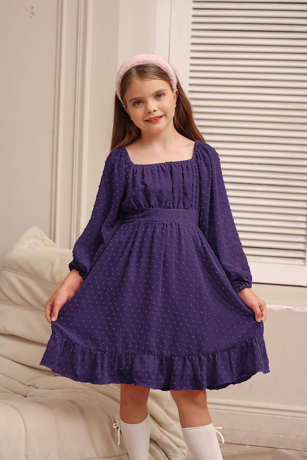 image:imageGRACE KARIN Girls Fall Winter Dress Long Sleeve Casual Party Outfit 614Deep Purple