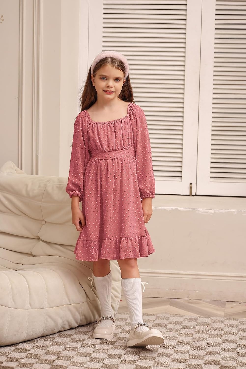 image:imageGRACE KARIN Girls Fall Winter Dress Long Sleeve Casual Party Outfit 614Dusty Rose