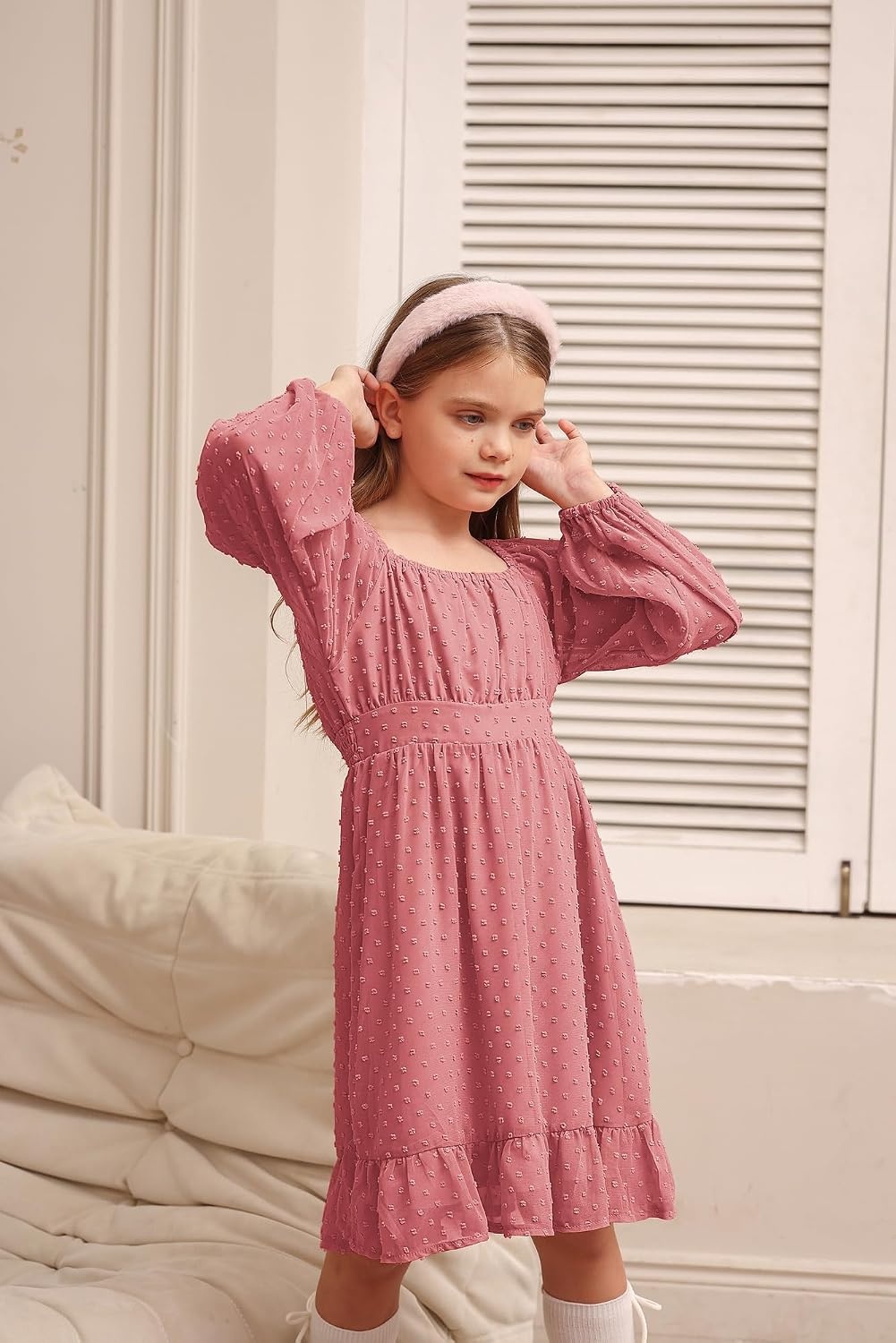 image:imageGRACE KARIN Girls Fall Winter Dress Long Sleeve Casual Party Outfit 614Dusty Rose