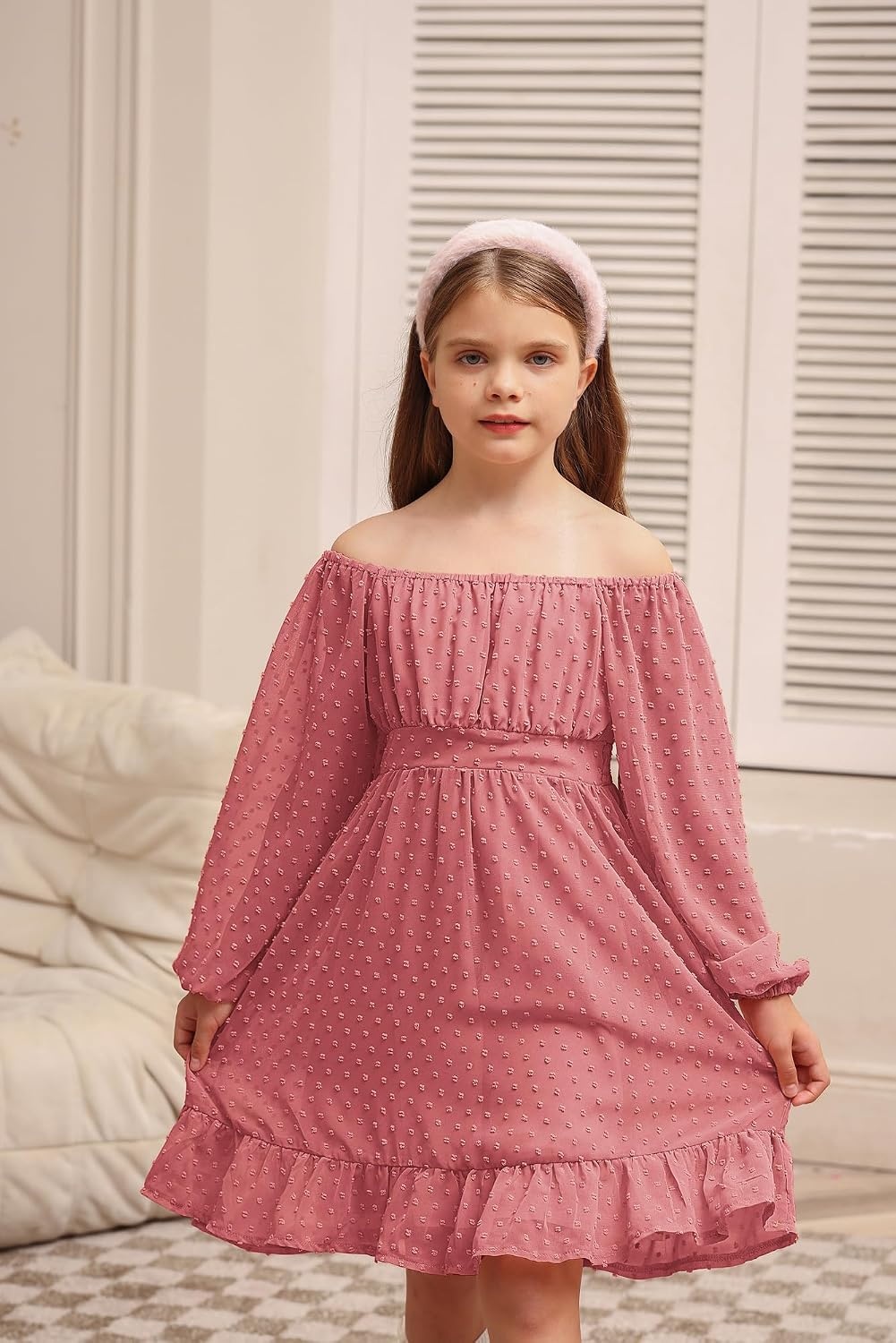 image:imageGRACE KARIN Girls Fall Winter Dress Long Sleeve Casual Party Outfit 614Dusty Rose