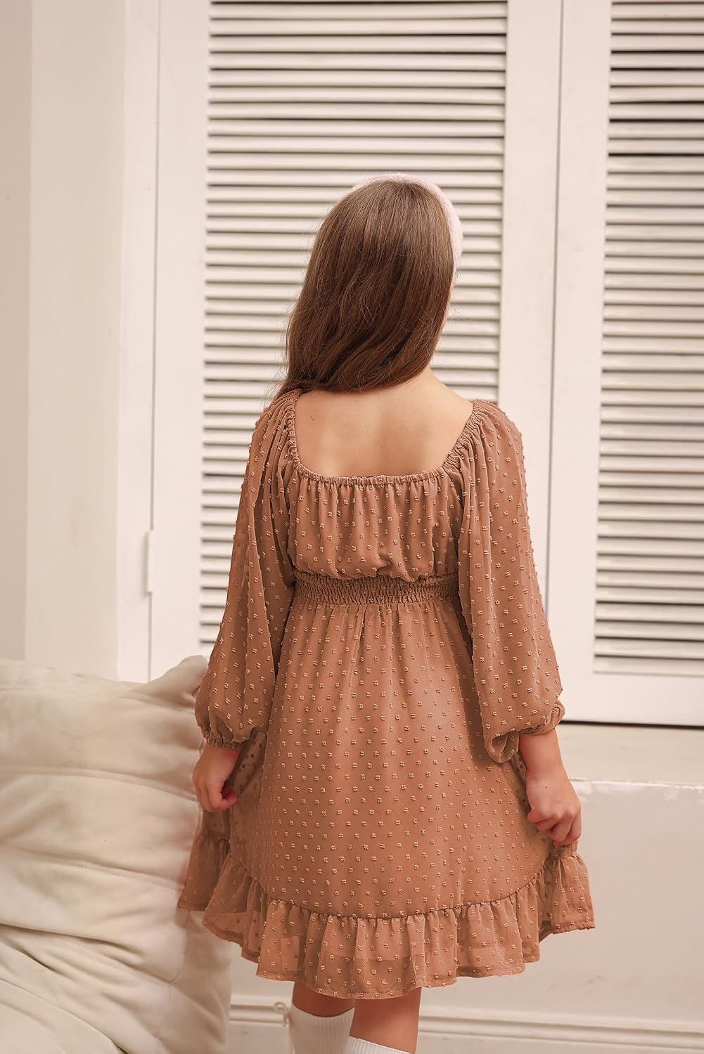 image:imageGRACE KARIN Girls Fall Winter Dress Long Sleeve Casual Party Outfit 614Fall Brown