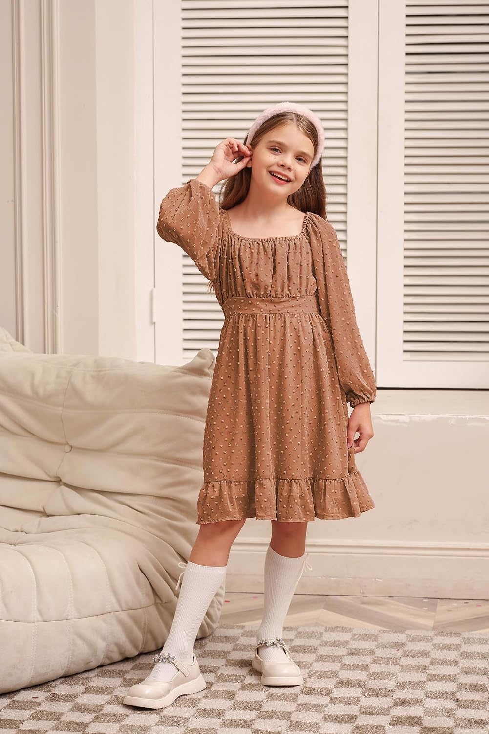 image:imageGRACE KARIN Girls Fall Winter Dress Long Sleeve Casual Party Outfit 614Fall Brown